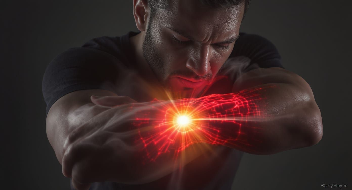 Man's Injured Arm Glows Visually Highlighting Pain