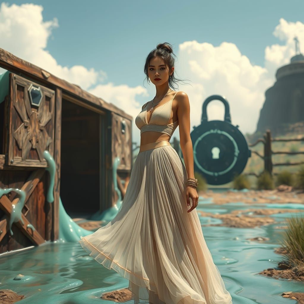 Woman in Flowy Skirt Near Stable with Slime