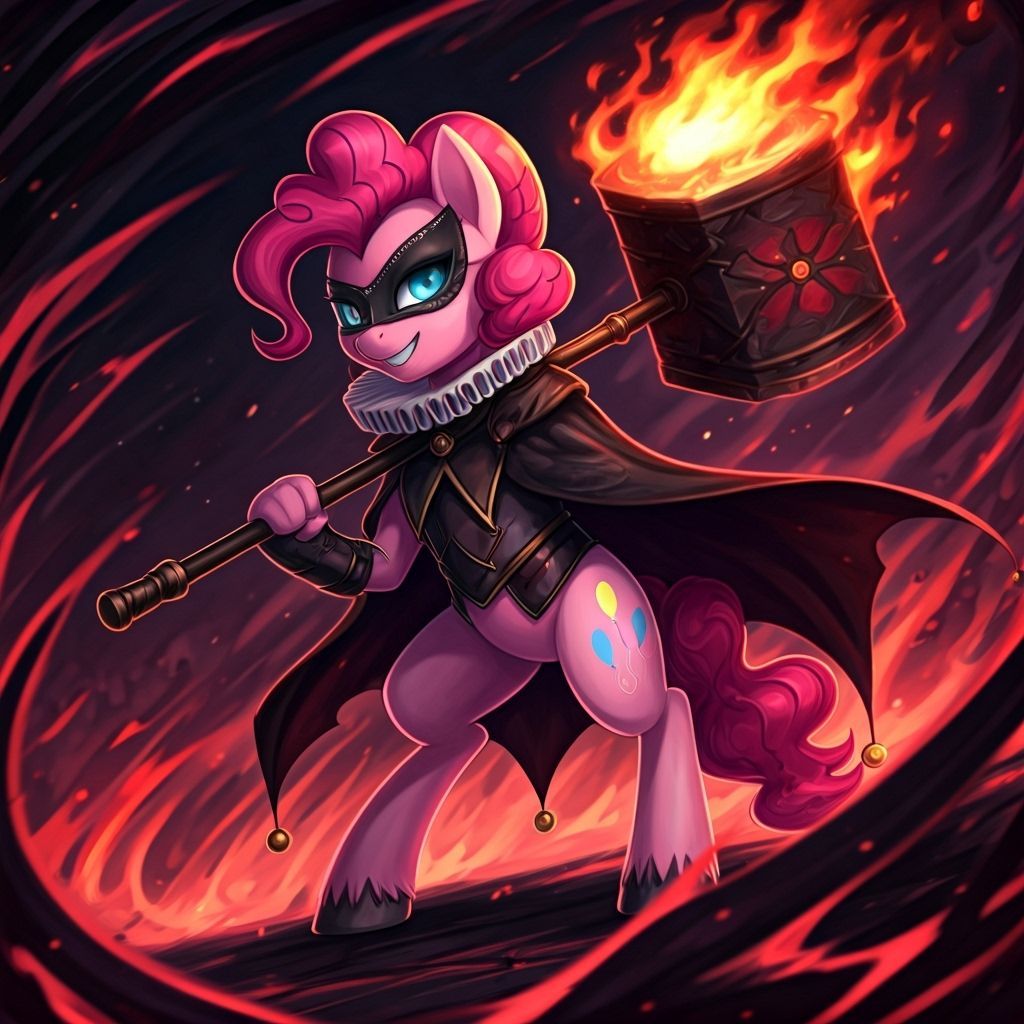 Pinkie Pie as Dark Fire Mage Jester in Anime Style