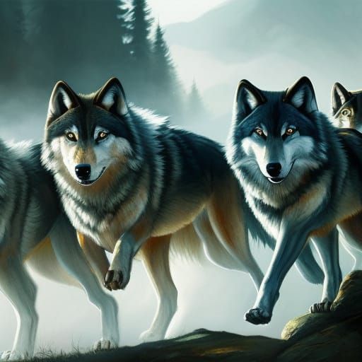 Wolves Running: Expressionist Concept Art in Vivid Colors