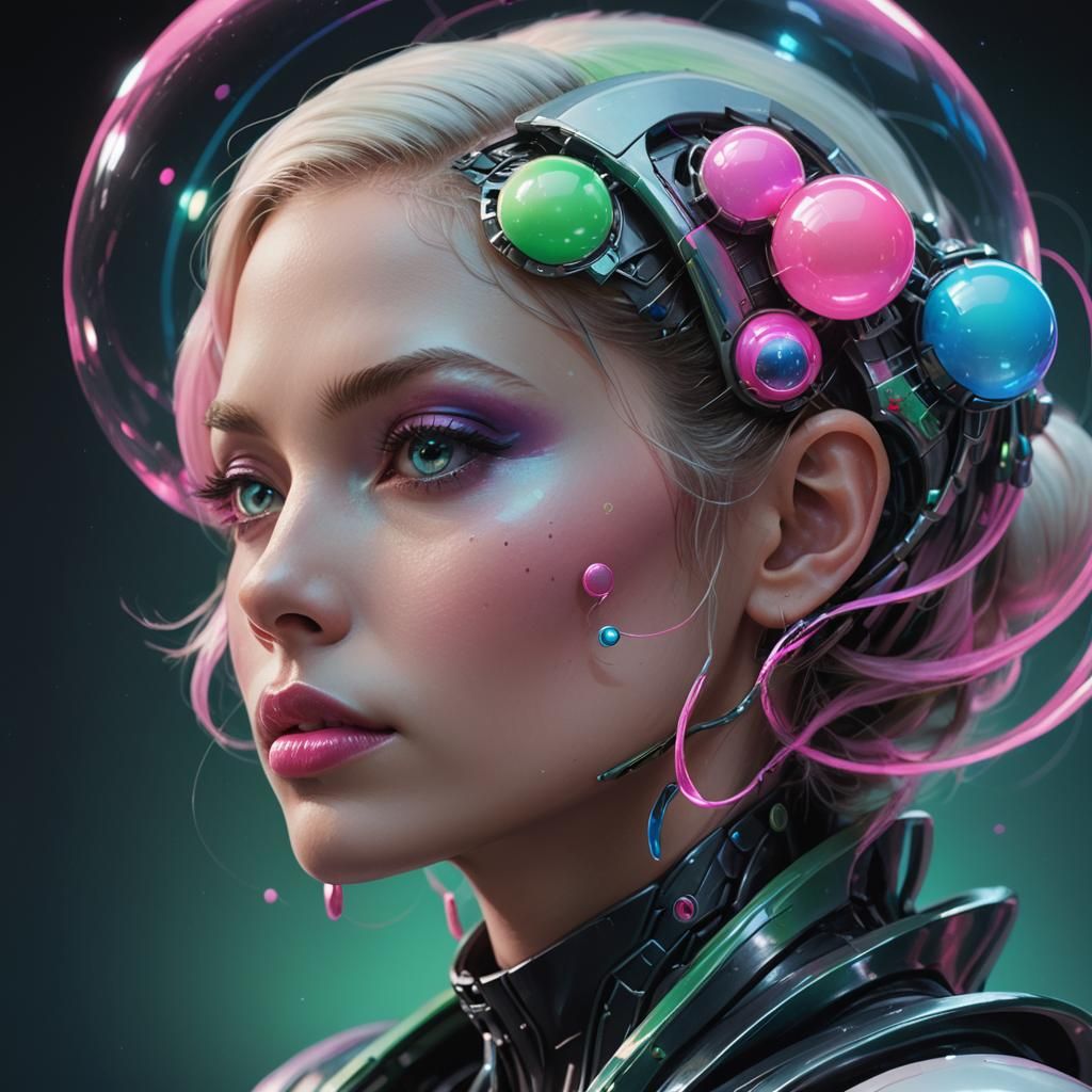Alien-Inspired Futuristic Woman Portrait in Psychedelic 3D