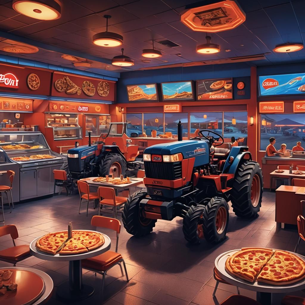 Tractor in a Pizza Hut: Digital Matte Painting