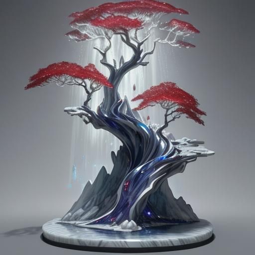 Granite Hills with Liquid Flow in 3D Rendering