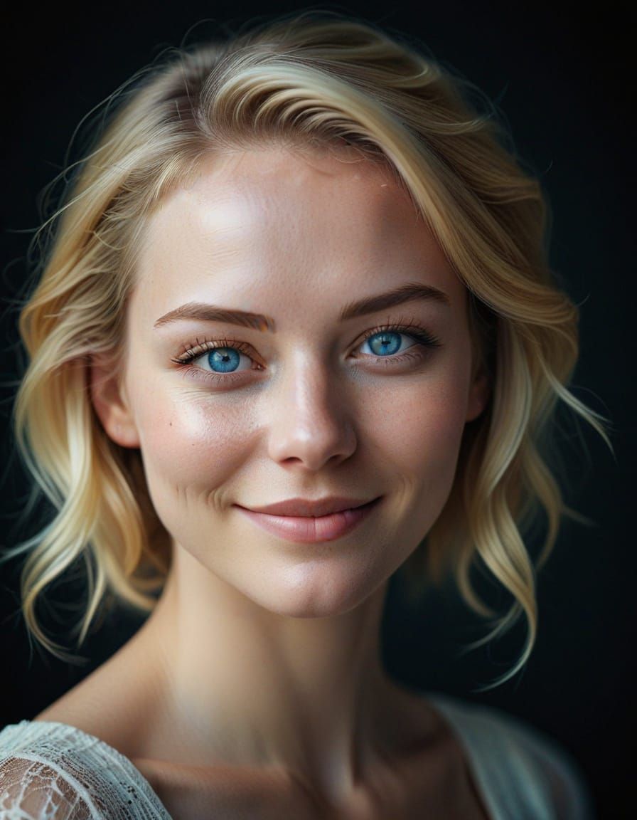 Portrait of Smiling Blonde Woman in Digital Art Style