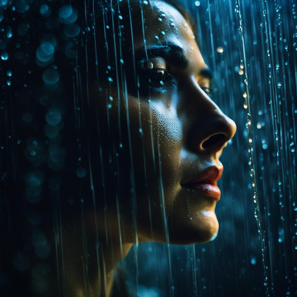 Woman in Rainy Window: Moody Cinematic Still