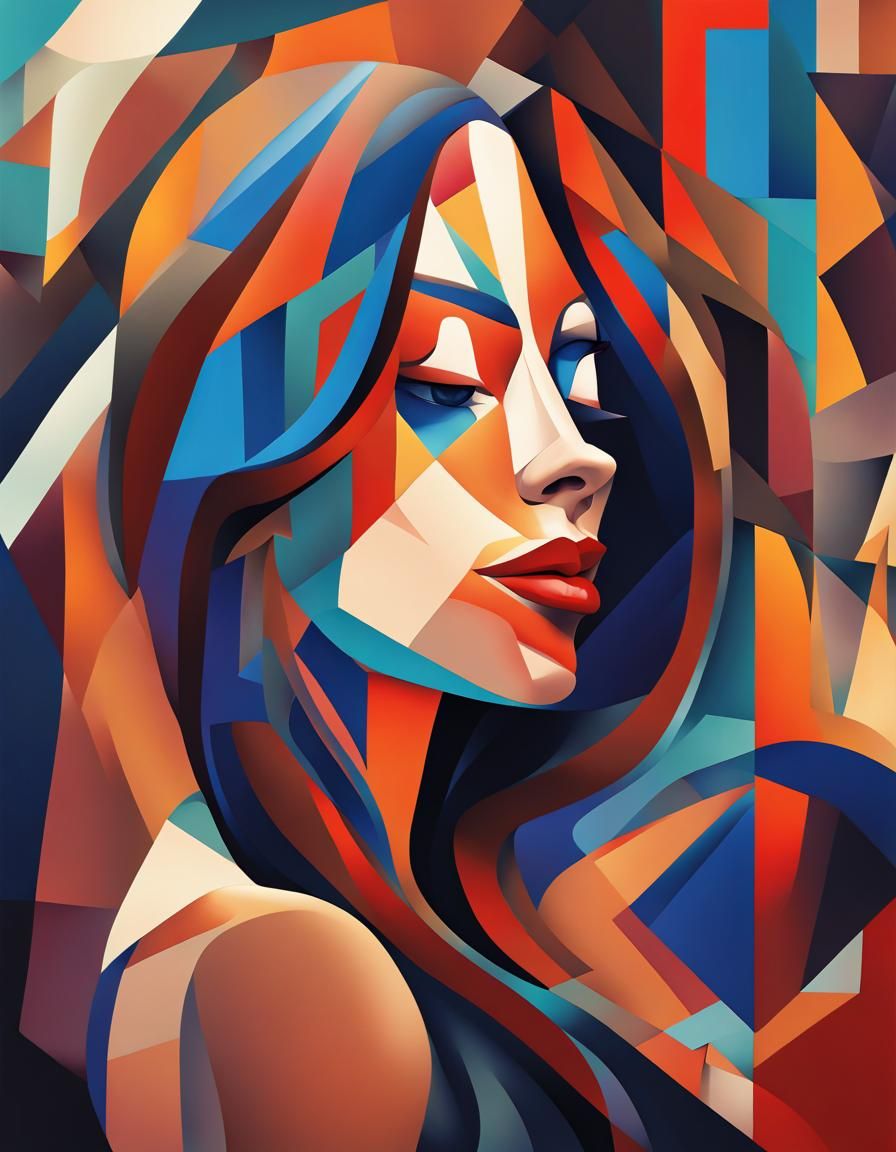 Sensual Woman: A Geometric Cubist Art Deco Portrait