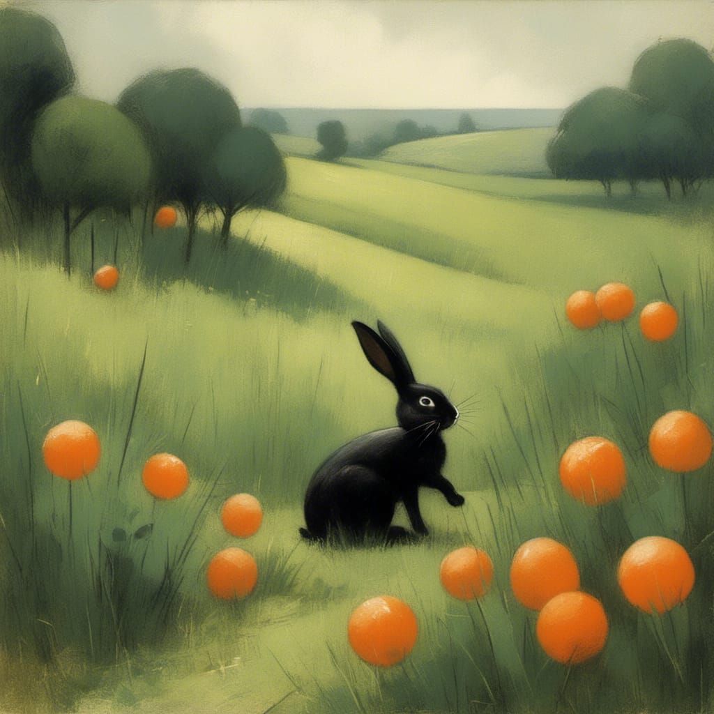 Rabbit and Carrot in Garden