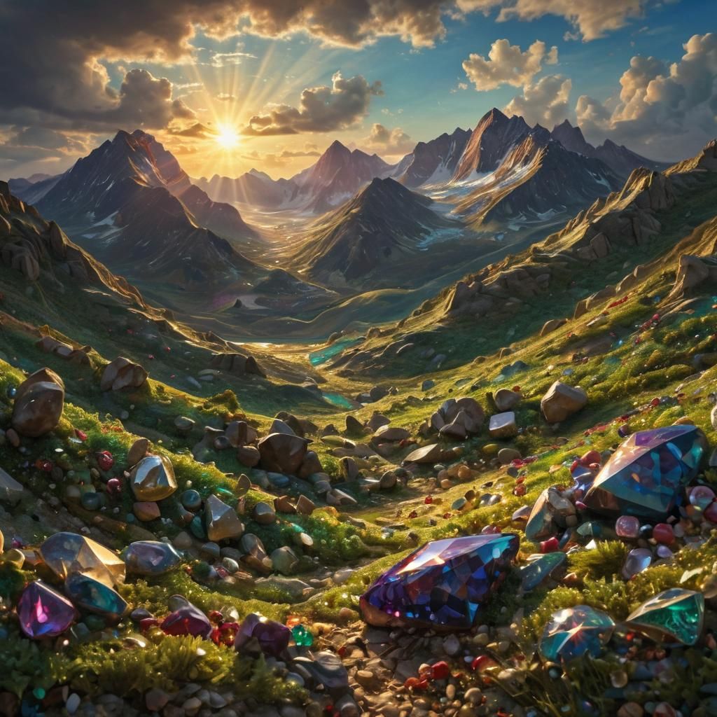 Resplendent Gemstone Mosaic Art in Vibrant Triadic Colors