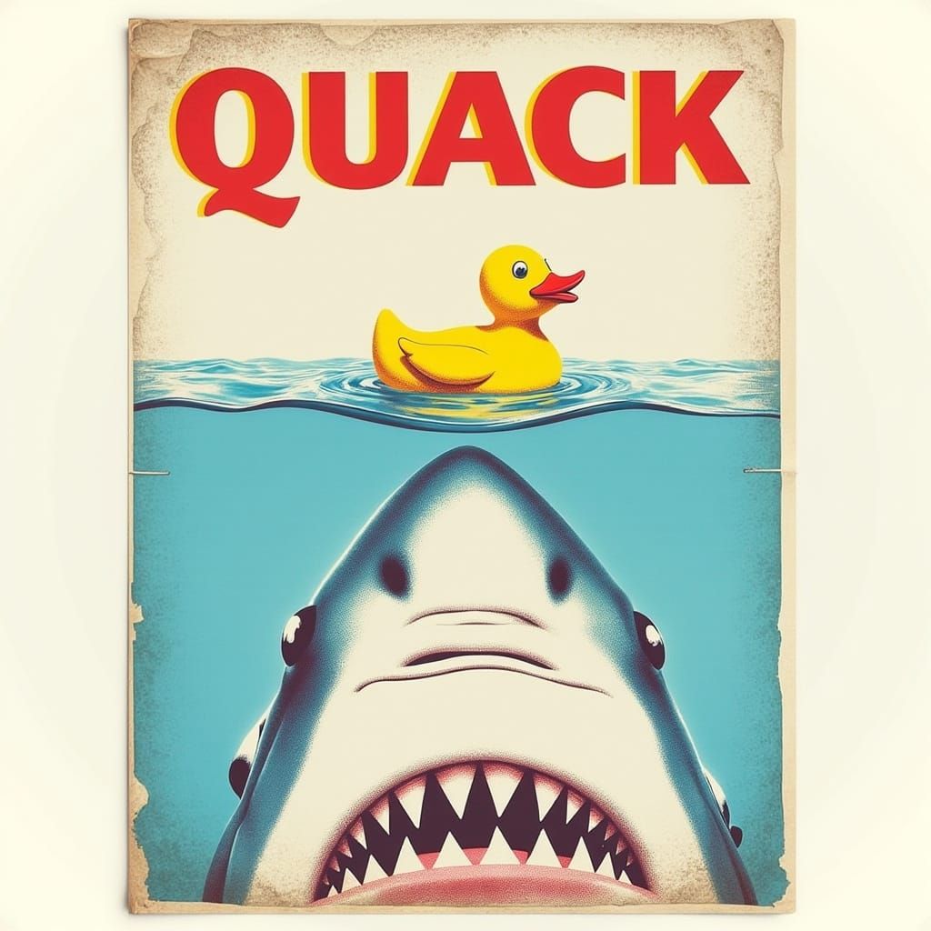 Retro Quackin' Shark Poster in Pop Art Style