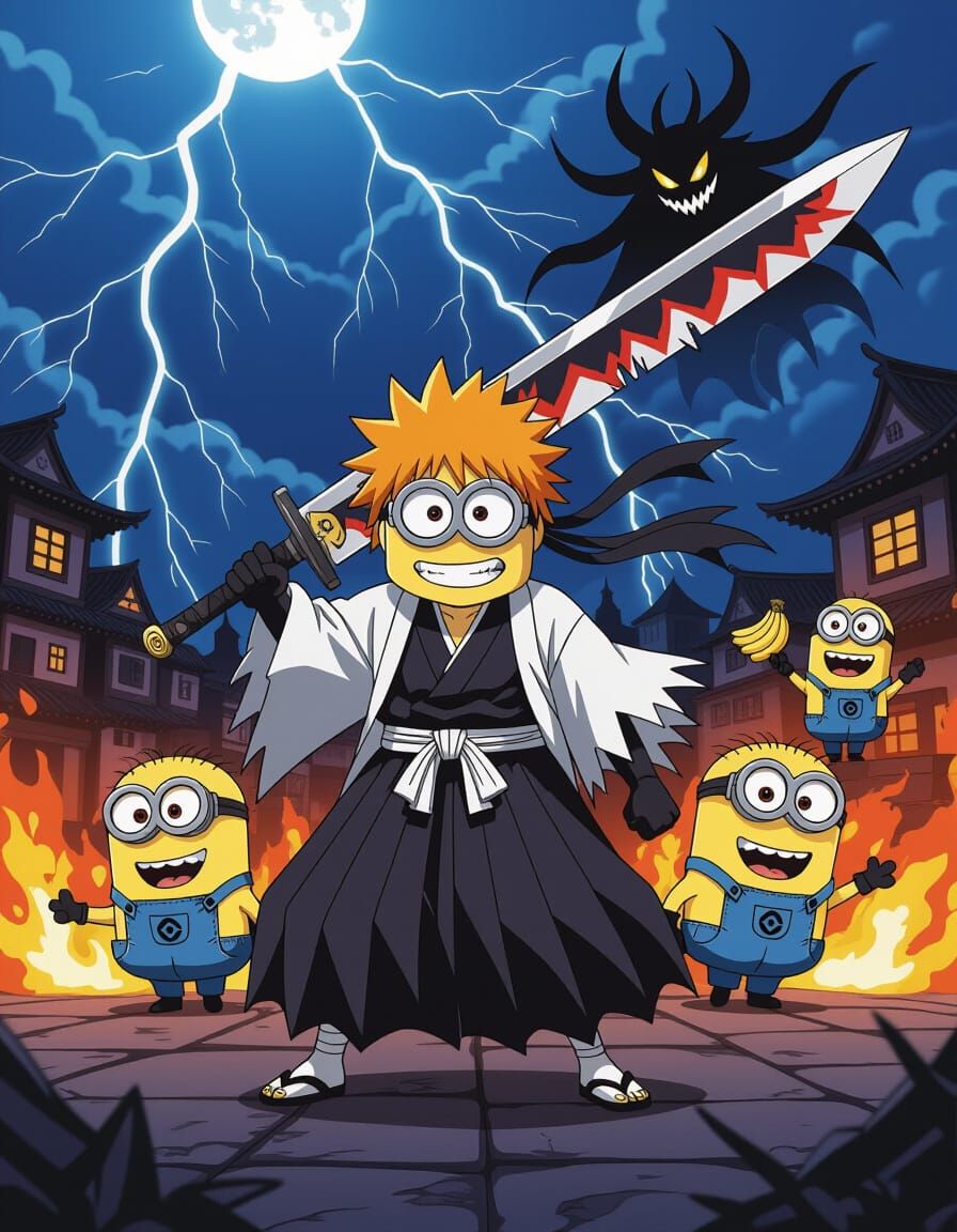 Minions as Bleach Shinigami in Dynamic Anime Art