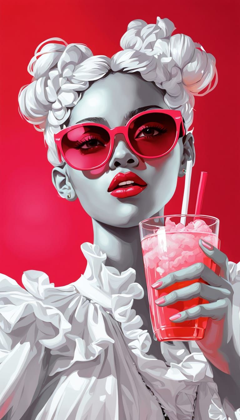 Black Woman with Pink Drink: Hyper-realistic Digital Art