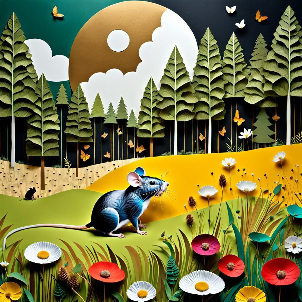 Hyperrealistic Collage of a Mouse in Meadow
