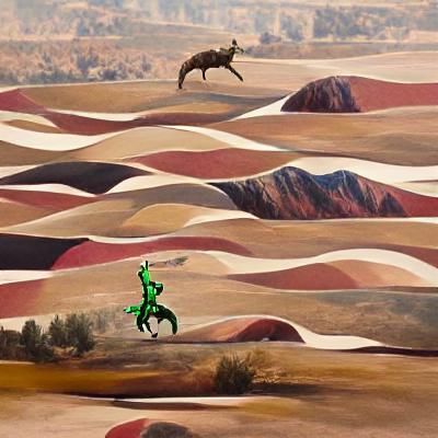 Ryan Reynolds Rides a Green Zebra, Maynard Dixon Style