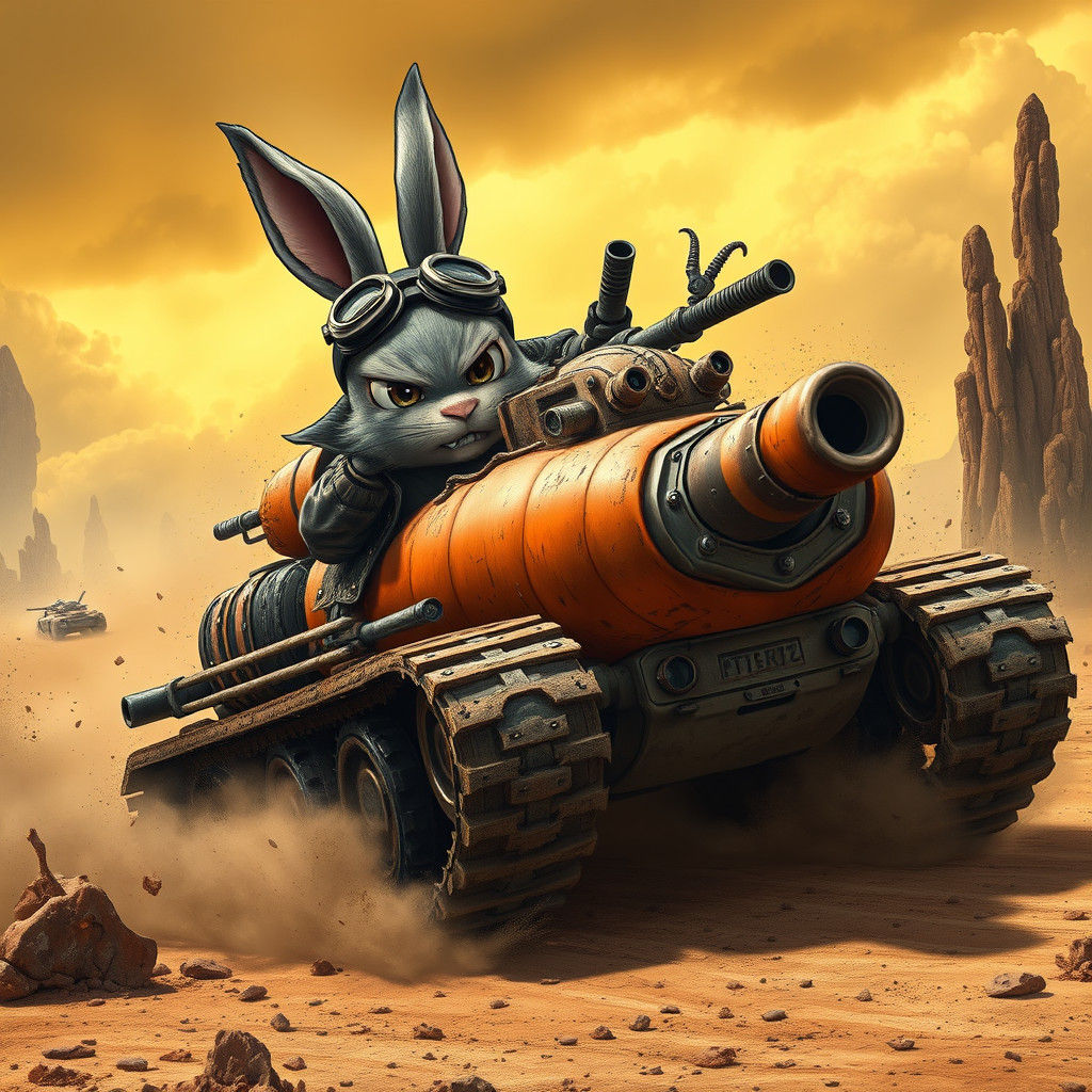 Chibi Rabbit Races Carrot Tank Through Wasteland