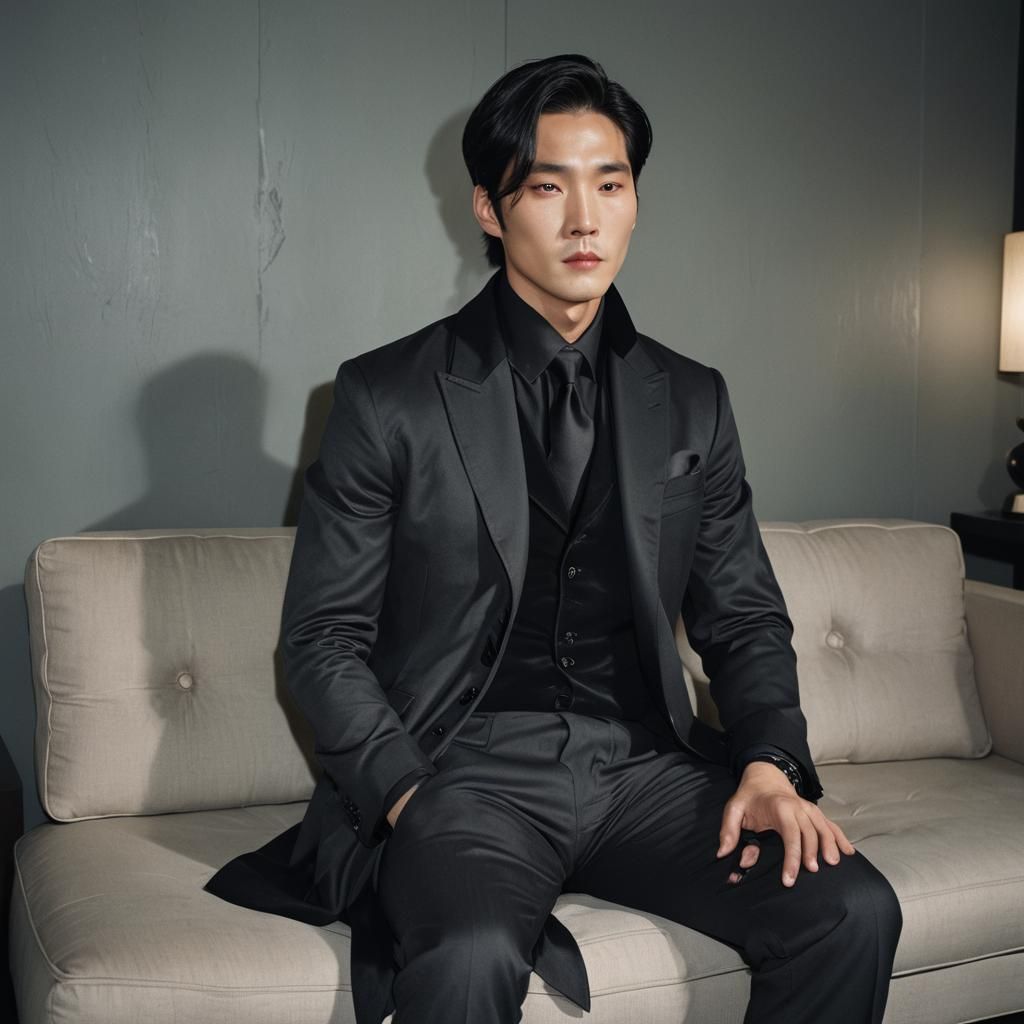 Handsome Korean Man in Film Noir Style