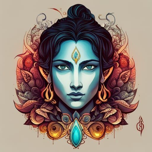 Luminous Lord Shiva Digital Painting with Golden Outlines