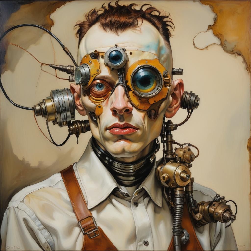 Man with Bionic Eyes: Dieselpunk Oil Painting