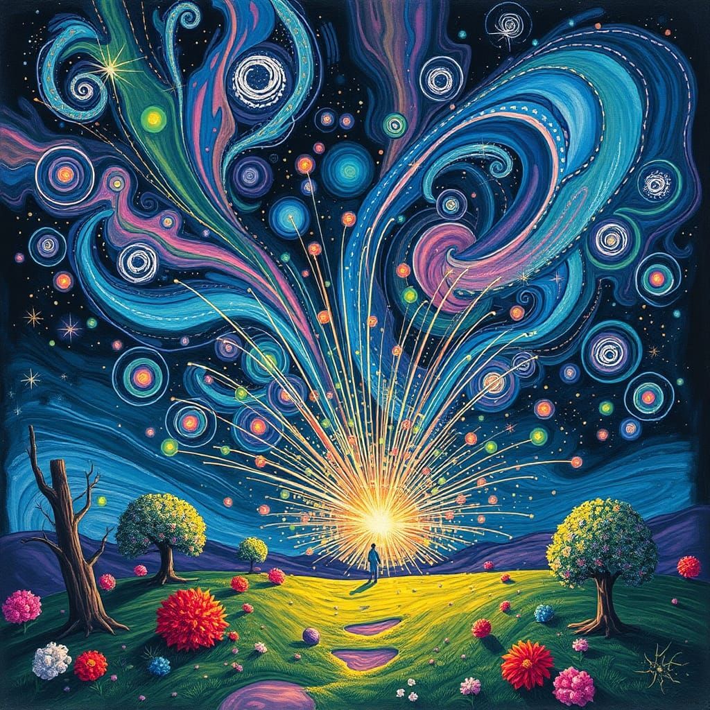 Vibrant Meteor Shower in a Gouache Candyland