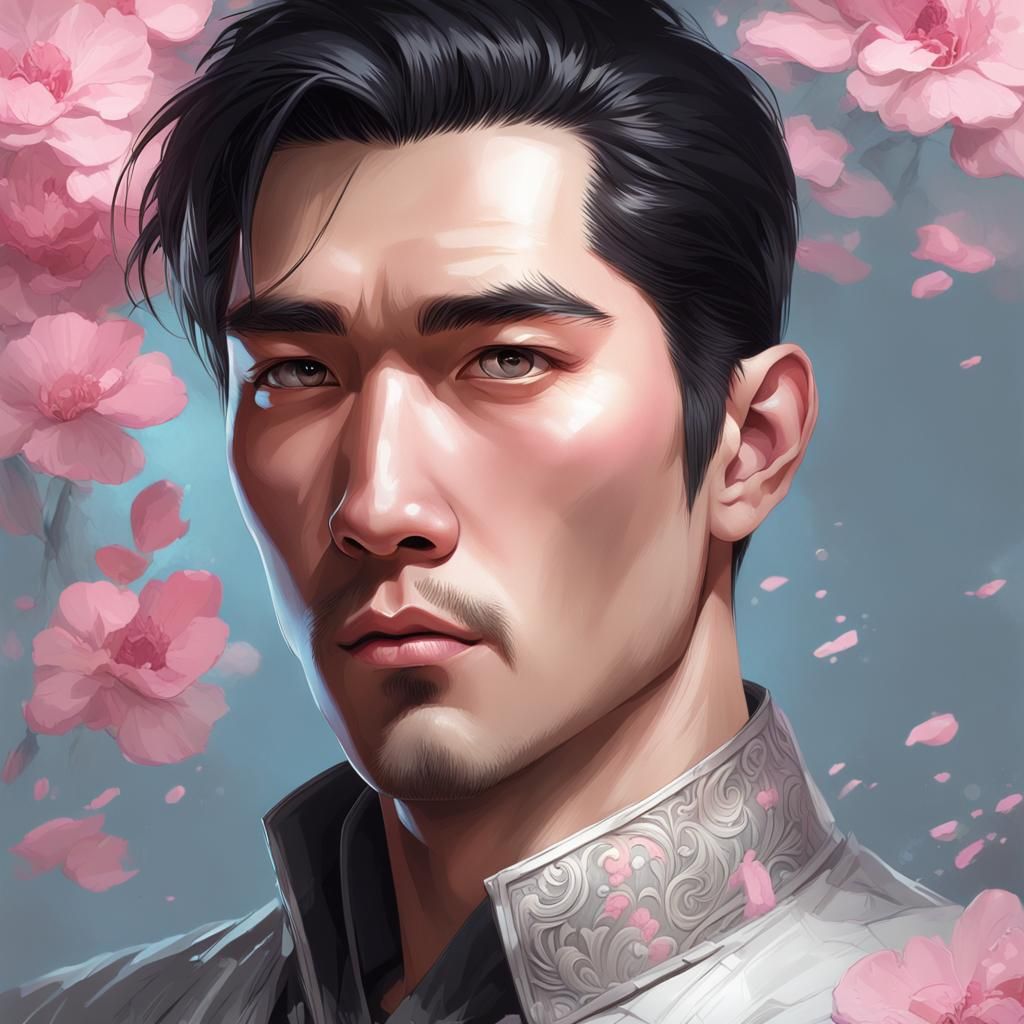 Handsome Asian Man Portrait in Digital Art Style