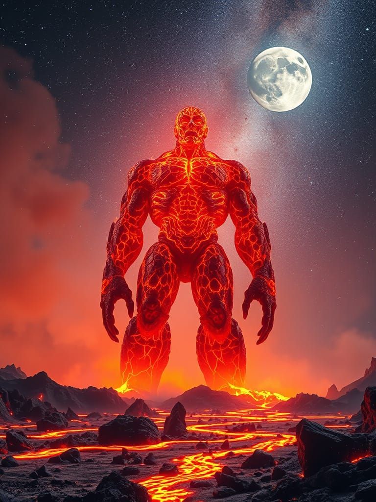 Cyberpunk Lava Golem Ascends Amidst Cataclysmic Volcanic Eru...
