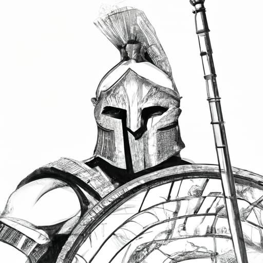 Armored Spartan Warrior Attacking in Hyperrealistic Ink Draw...