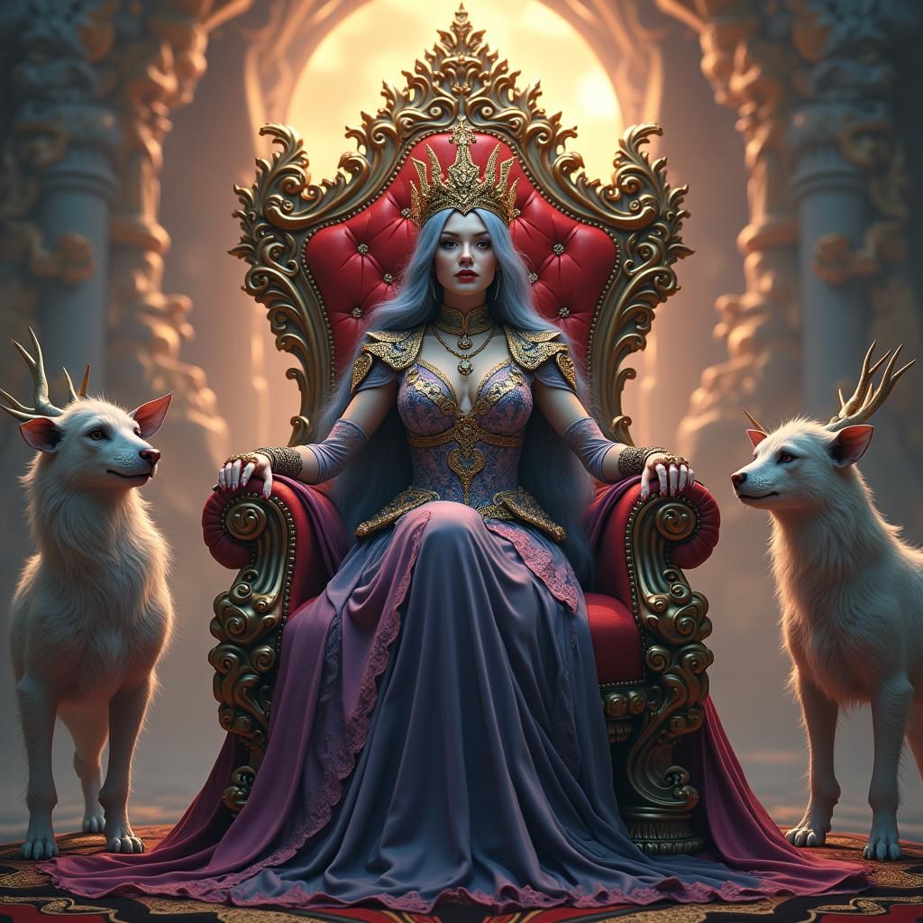 Ornate Queen in Fantasy Realm: Matte Painting