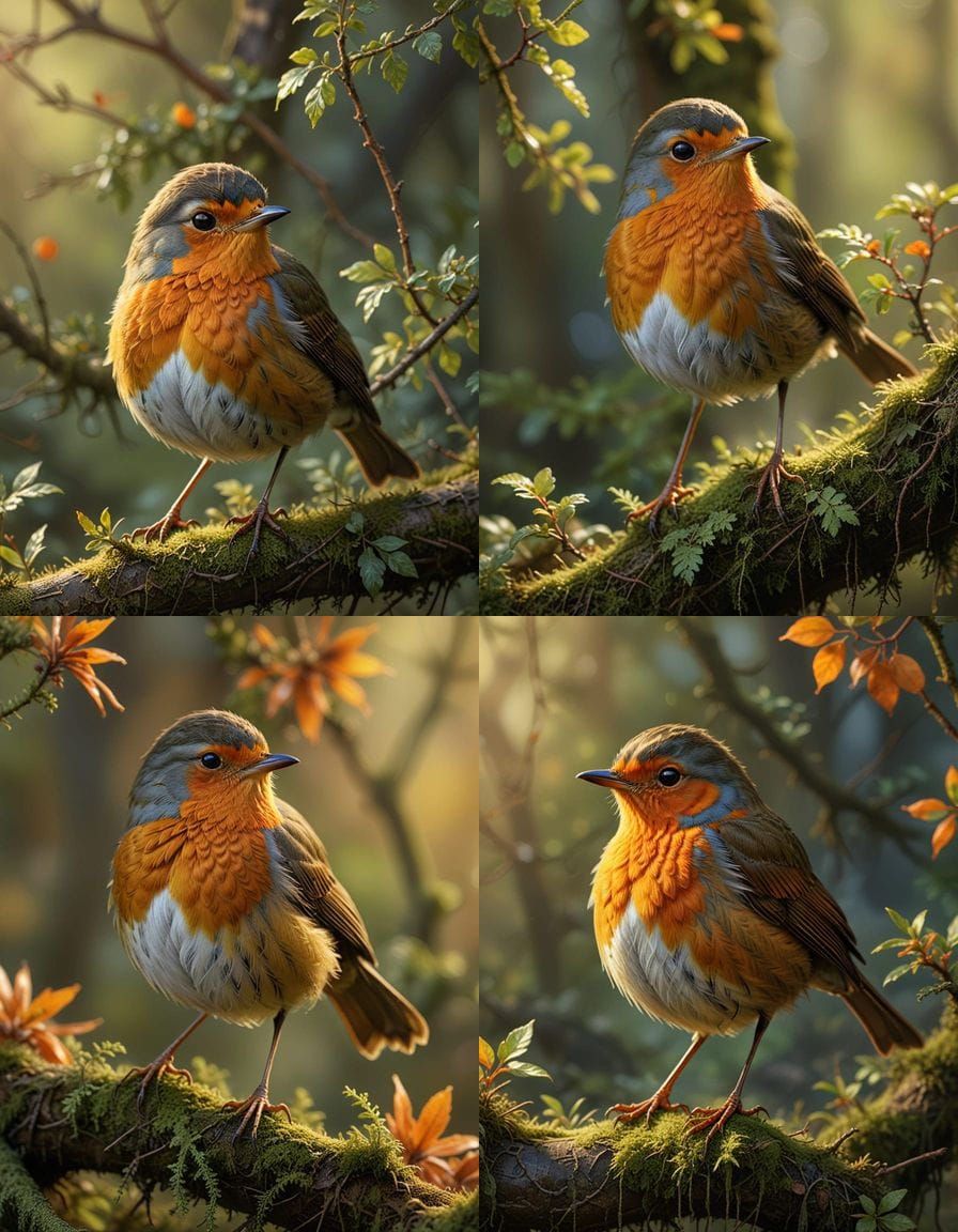 Proud Robin on Mossy Branch in Morning Light