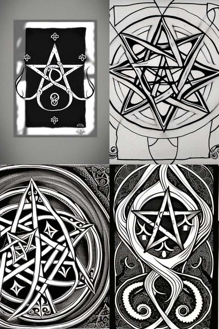 Monochromatic Pentacle and Tentacles in Dark Fantasy Style