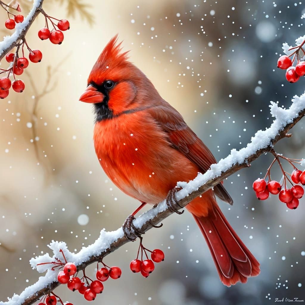 Vibrant Cardinal in Snowy Winter Wonderland