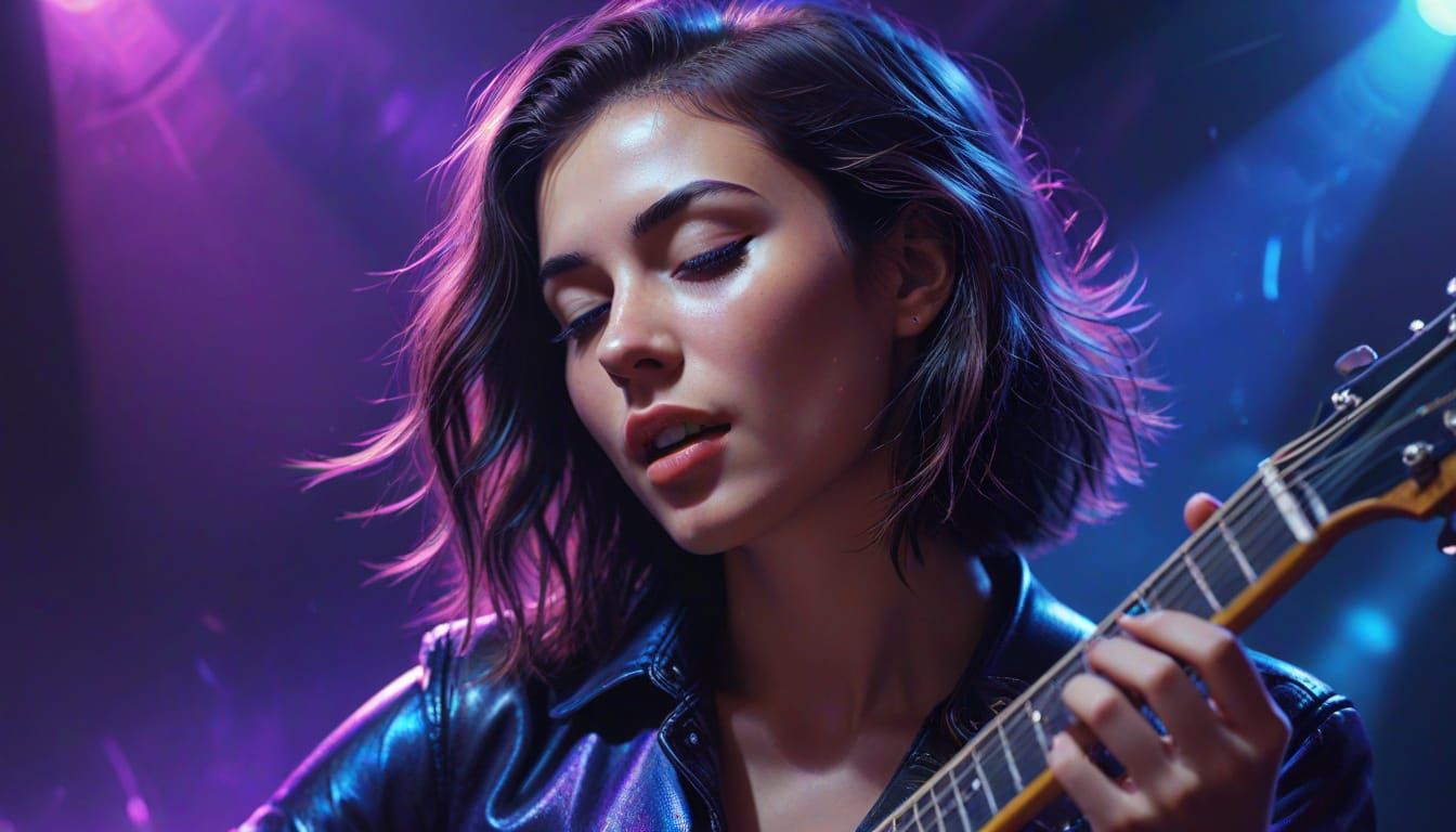 Ecstatic Guitarist in Surreal Oil Painting