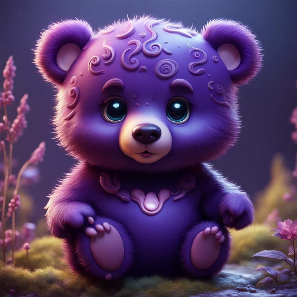 Cute Purple Baby Bear Fantasy Concept Art