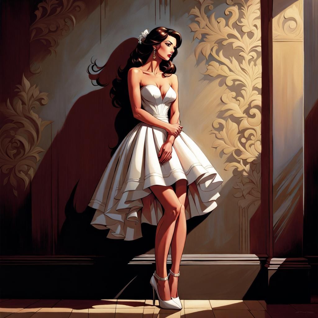 Brunette in Wedding Dress, Comic Book Art