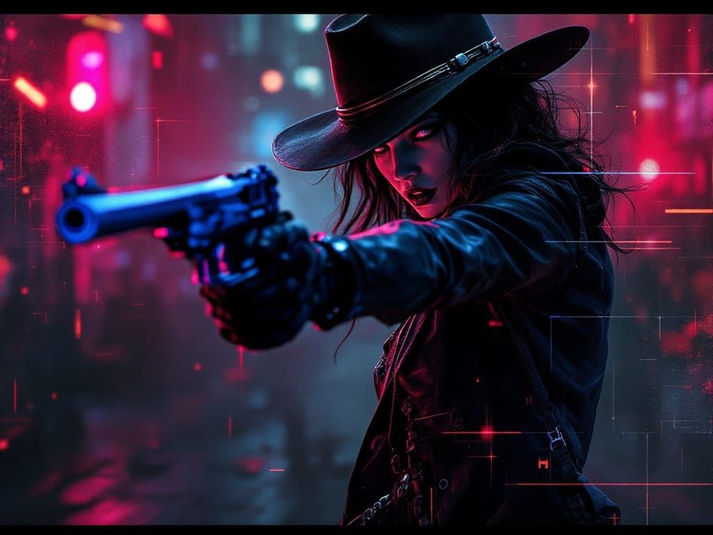 Neon Goddess Endures City Rain with Flawless Demeanor in Cyb...