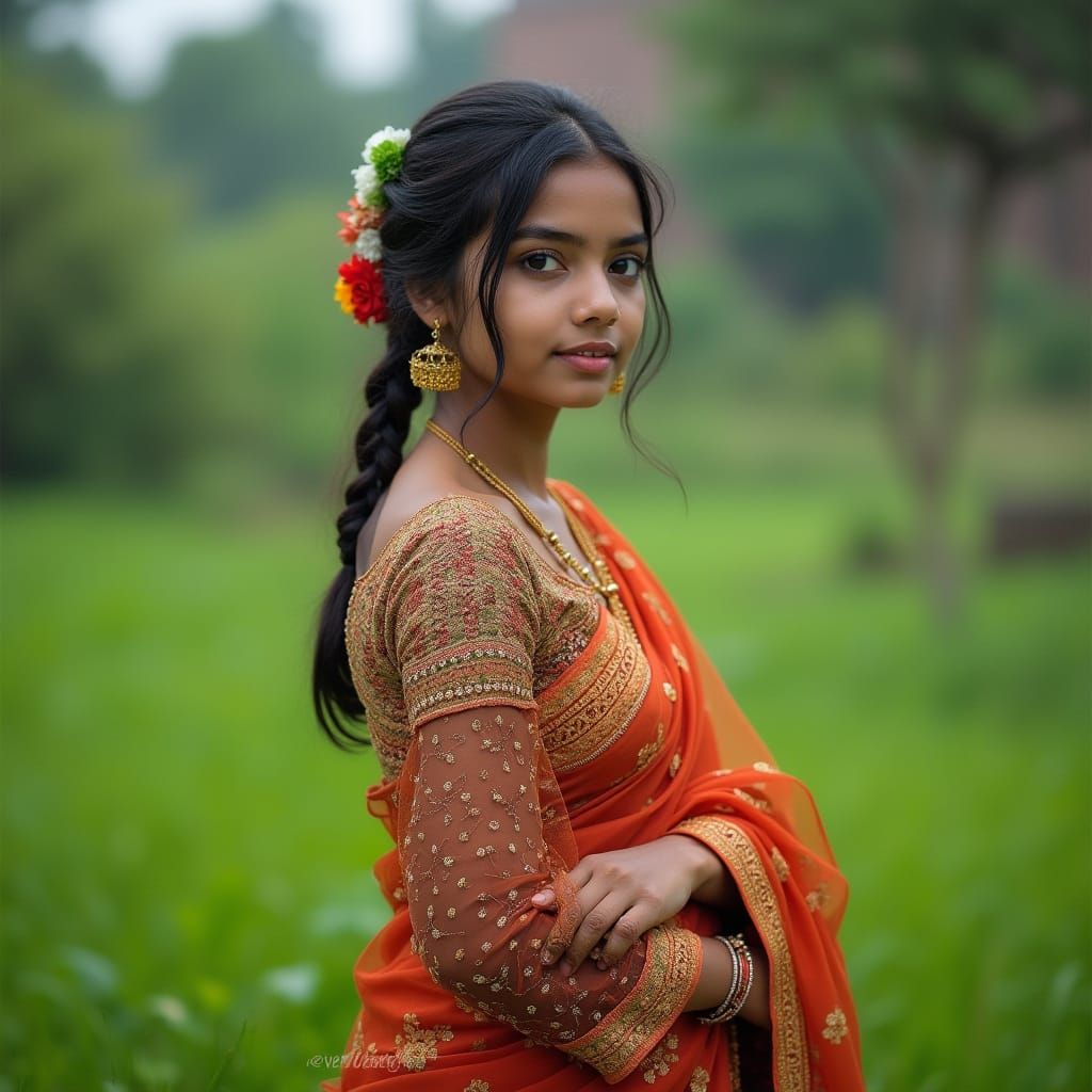 Bangladeshi Teen in Vibrant Transparent Saree, Set Amidst Cu...