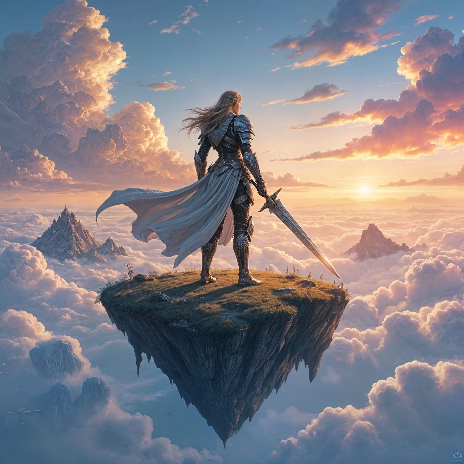 Valkyrie Warrior on Floating Island, Anime Style