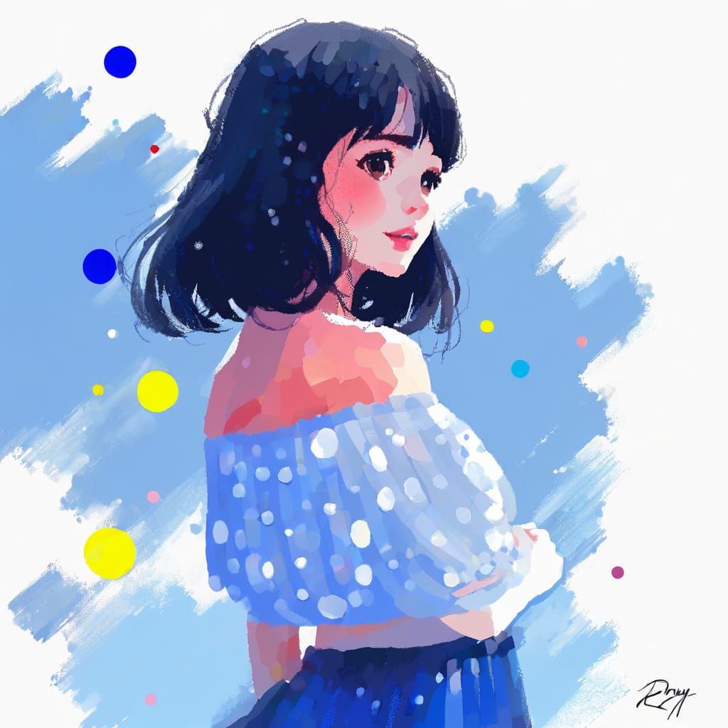 Impressionist Portrait with Anime-Inspired Eyes