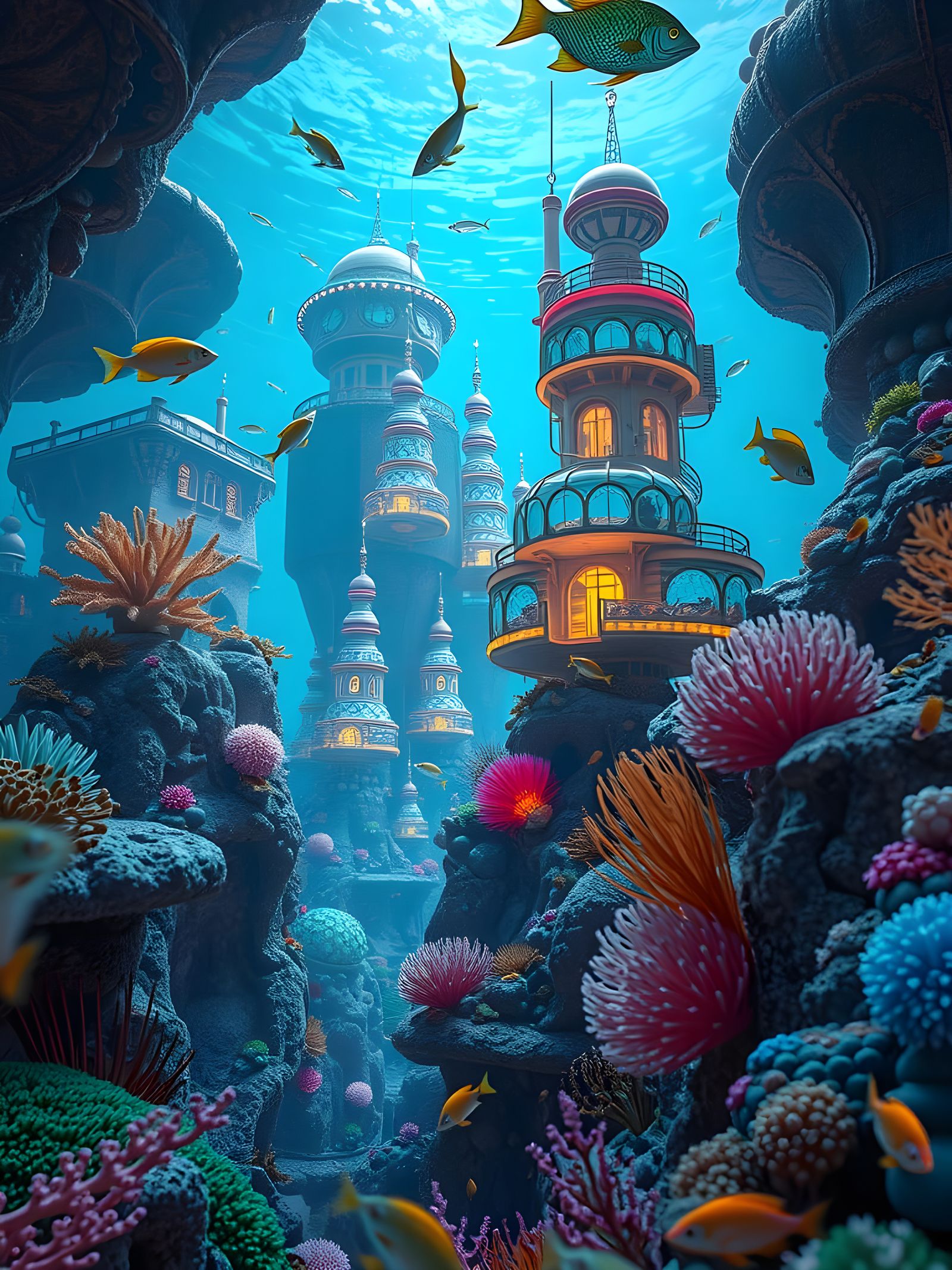 Retrofuturistic Underwater City: A Deep-Sea Ecosystem