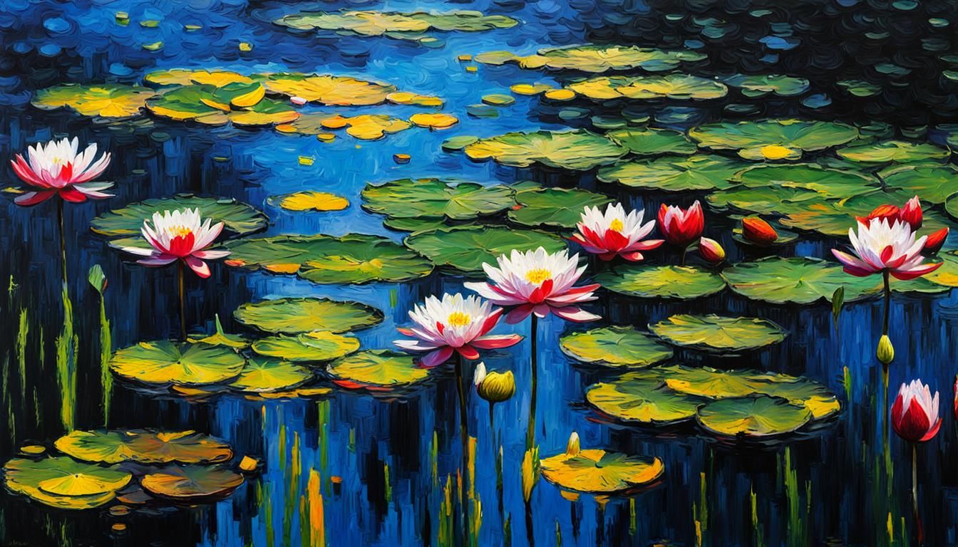 Impasto Water Lilies Oil Painting in 8K