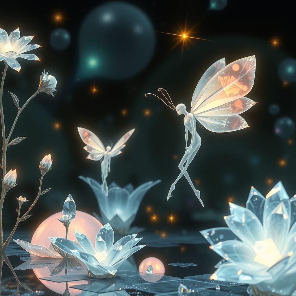 Luminous Beings Dance in a Shimmering, Iridescent Realm