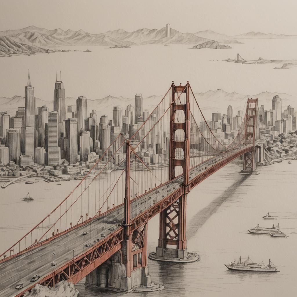 Golden Gate Bridge in Pencil Sketch Style