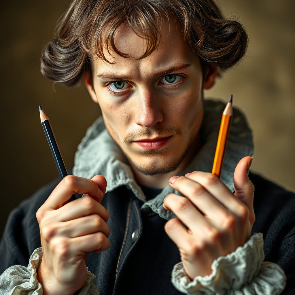 Shakespeare Contemplates Pencils in Photographic Portrait