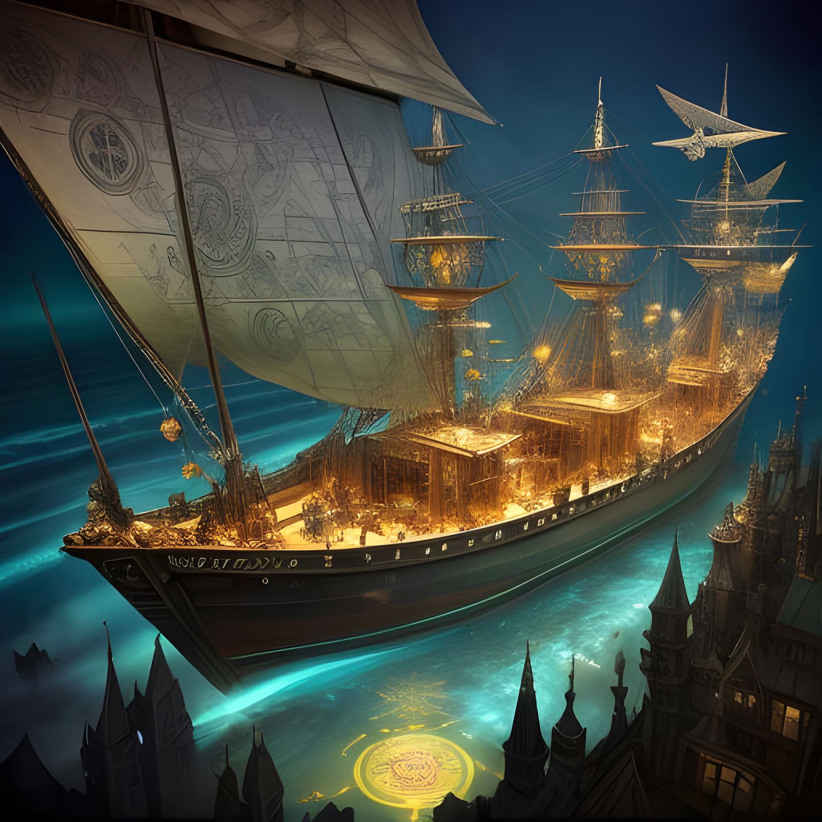 Child on Winged Boat with Holographic Map