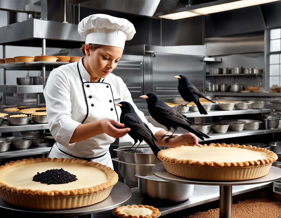 Baker Putting Blackbirds in a Pie: Photorealistic Photo