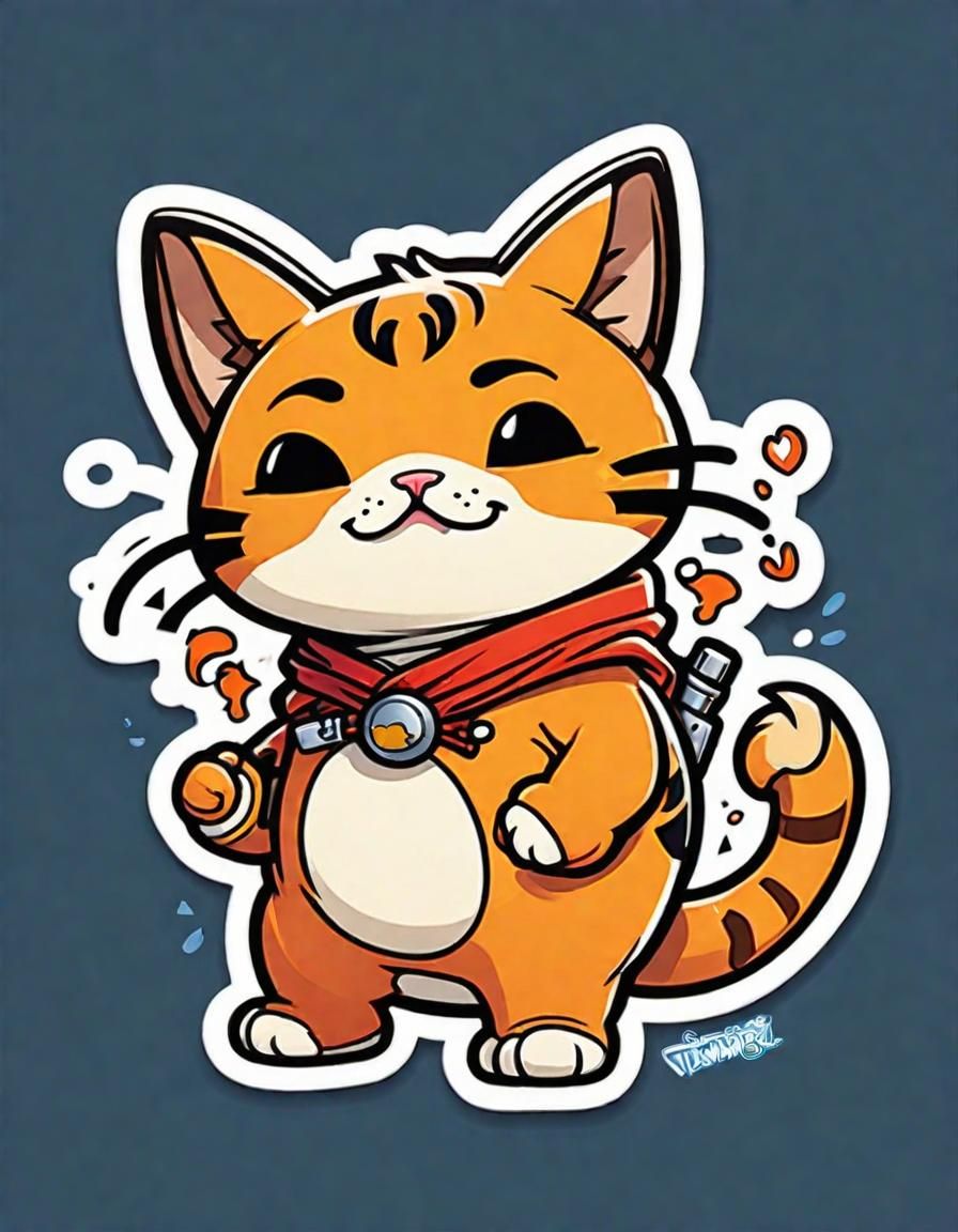 Anime Chubby Cat Sticker in Doodle Style