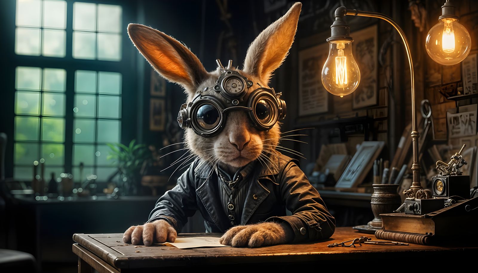 Vibrant Steampunk Robot Toy Sits Proudly Beside Trusty Rabbi...