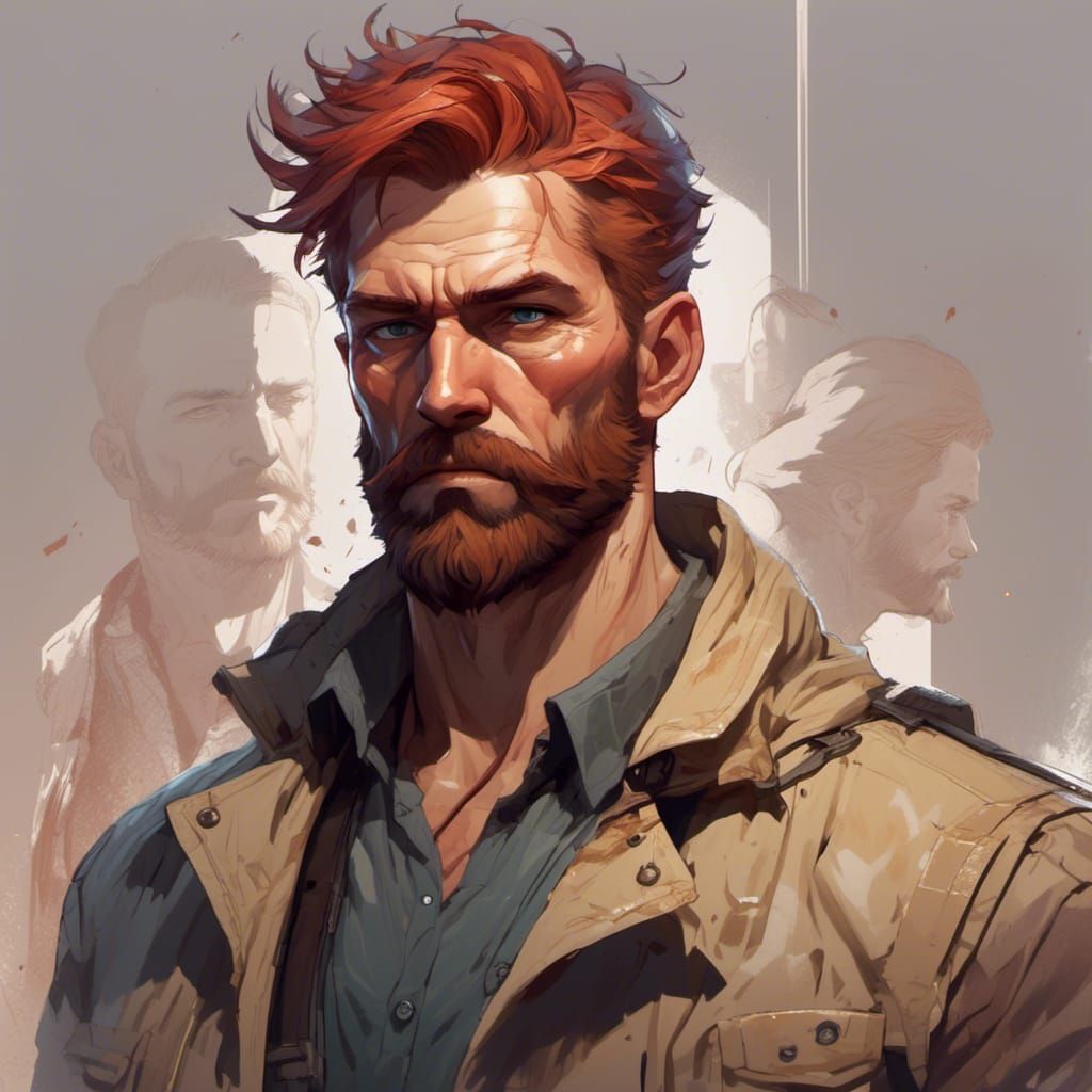 Bearded Man with PTSD: Detailed Digital Portrait