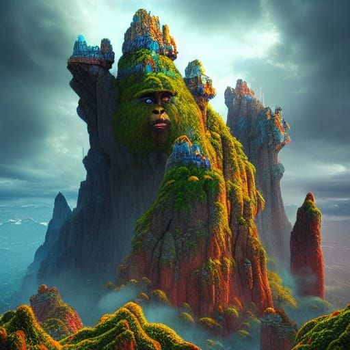 Giant Rock Trolls Walking Covered in Cities