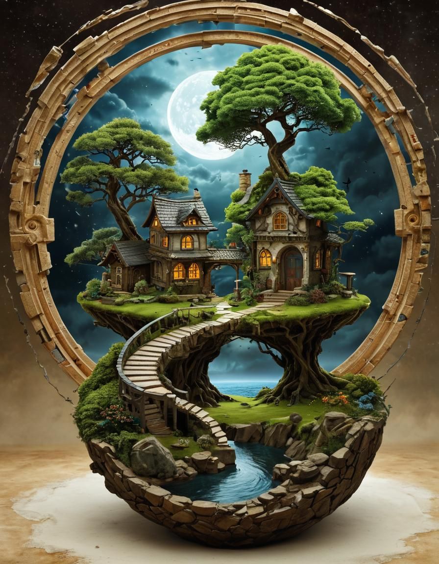 Surreal Bonsai Village in Ancient Stargate Portal