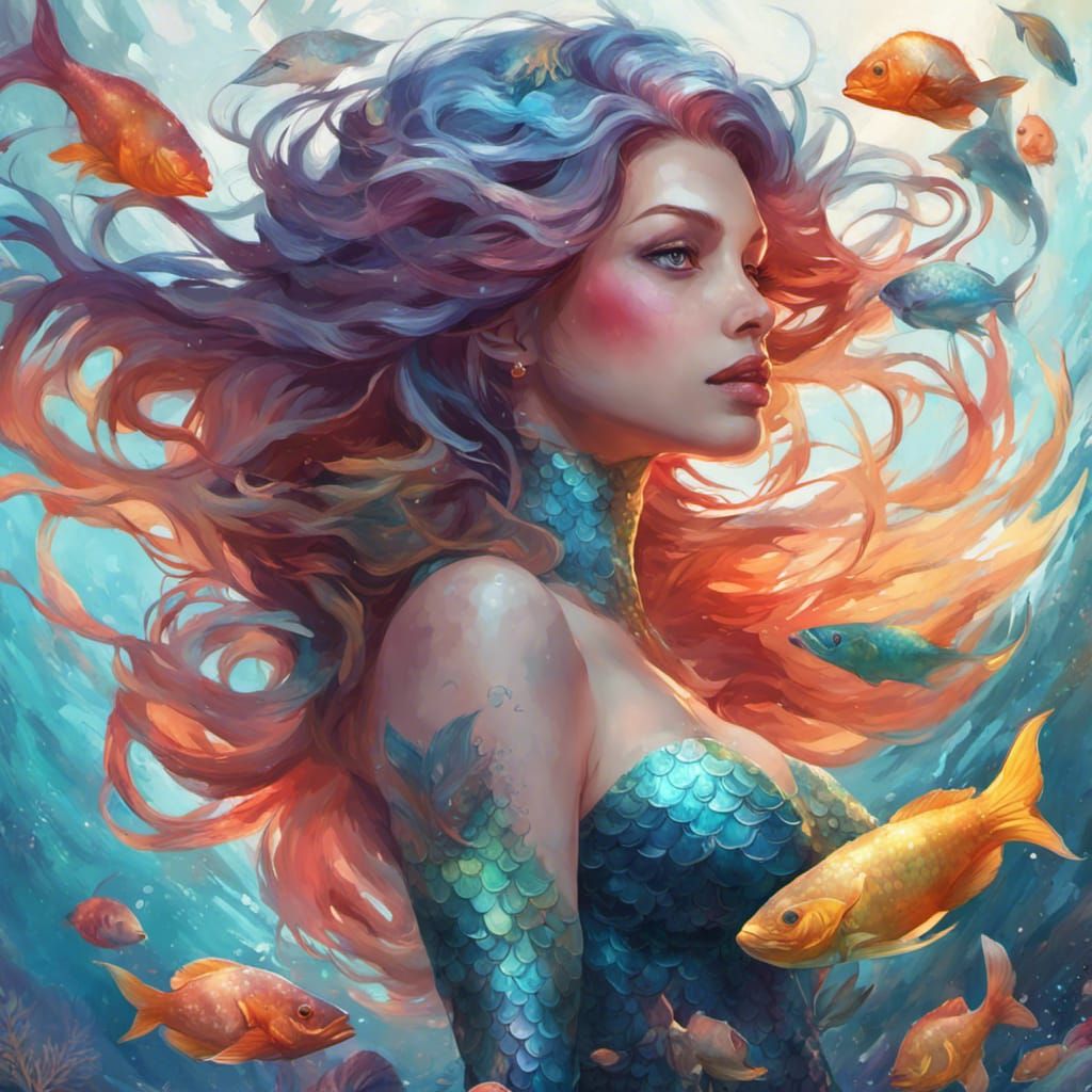 Colorful Mermaid Portrait in Dynamic Lighting