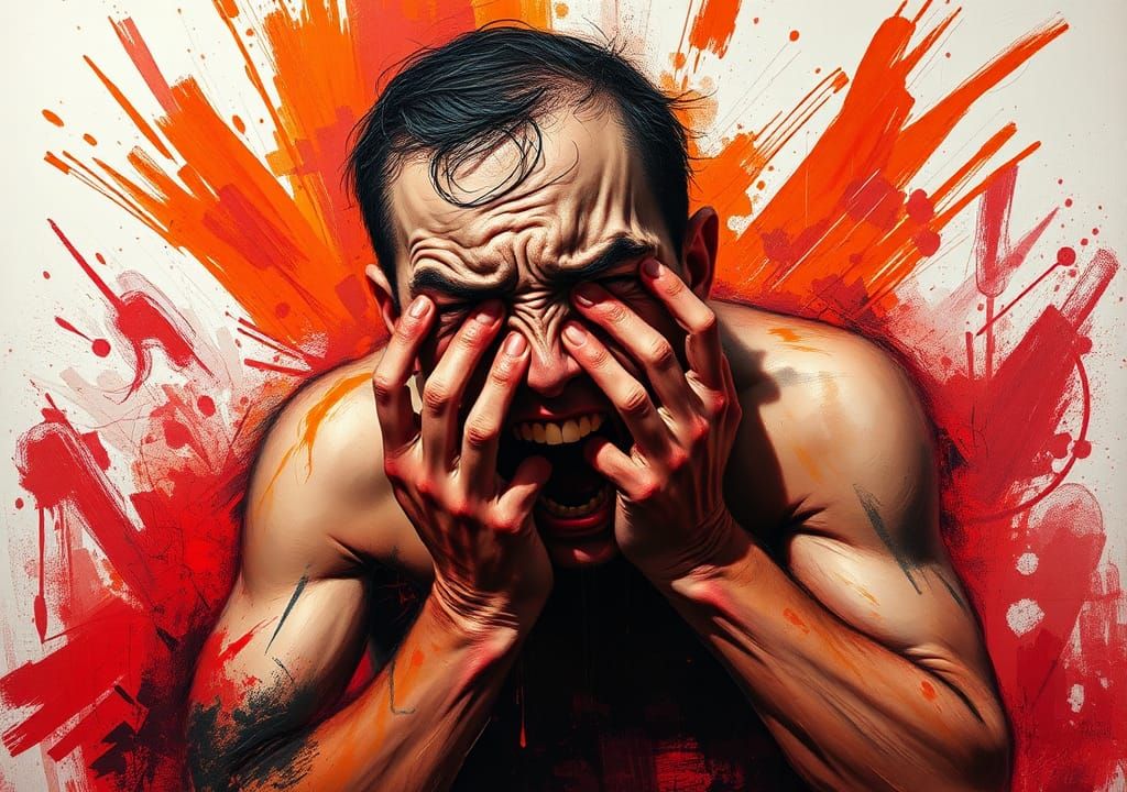 Figure Clasped in Anguish: An Expressive Impasto Painting